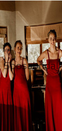 Red Unique Design Straps Long Simple Bridesmaid Dresses WG825
