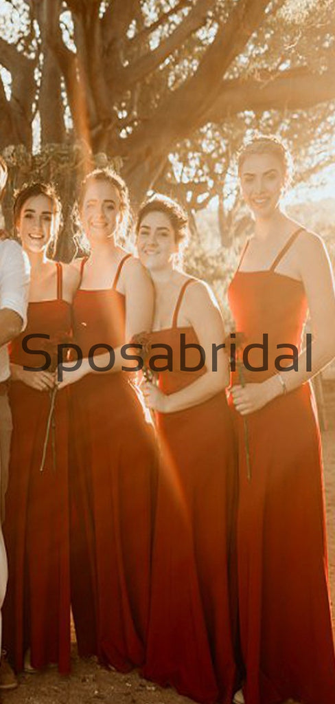 Red Unique Design Straps Long Simple Bridesmaid Dresses WG825