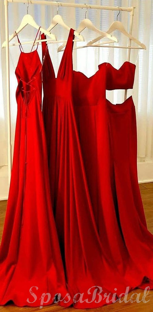 Sexy Red Mismatched Elegant Long Bridesmaid Dresses, Prom Dresses WG581