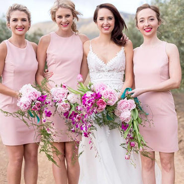 Round Neck Sleeveless Pink Simple Newest Most Popular Cheap Affordable Short Bridesmaid Dresses, PD0541