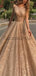 Sequin Sparkly Shining A-line Sleeveless Pincess Modest Long Prom Dresses PD1596
