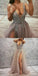 Sequin Sparkly V-Neck A-Line Tulle Side Slit Modest  Elegant Prom Dresses,PD1206