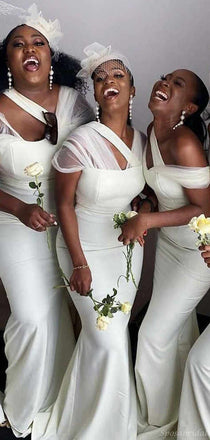 Sexy White Tulle Cap Sleeves Mermaid Long Bridesmaid Dress, WG926