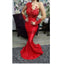 Sexy Elegant Mermaid Long Sleeves Red Unique Long Modest Prom Dresses PD1925