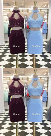 Sexy Halter Two Pieces Short Homecoming Dresses 2018, CM502