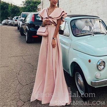 Sexy Pink Blue Yellow Short Sleeves V Neck A-Line Pretty Hot Sale Custom Made Prom Dresses Pd1117