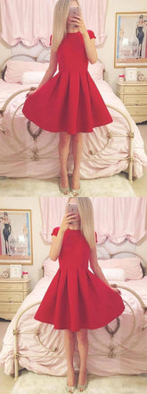 Short Sleeves Simple Cheap Short Red Homecoming Dresses Online, CM534