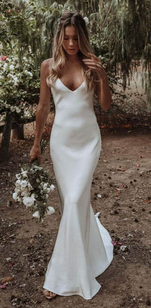 Simple Cheap Spaghetti Straps Popular Beach Wedding Dresses, WD0617