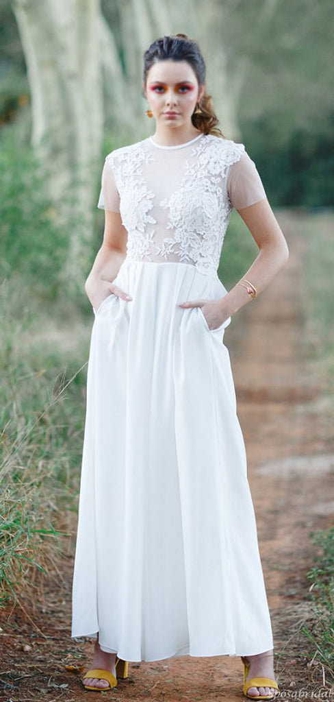 Simple Sleeveless Lace Top Chiffon Most Popular Country Wedding Dresses, WD0535