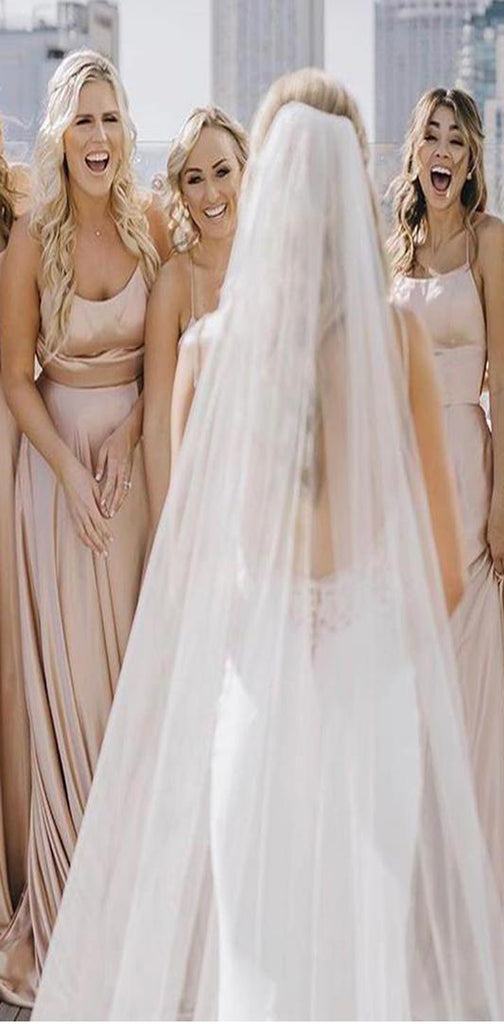 Simple Affordable Blush Pink Straps Soft Long Bridesmaid Dresses, WG522