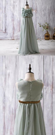 Sleeveless Bustled Flower Top A-line Chiffon Flower Girl Dresses, Cheap Junior Bridesmaid Dresses, FG051