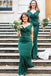 Sleeveless Emerald Green V-neck Sexy Mermaid Long Satin Bridesmaid Dresses, BD3277