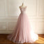 Scoop Dusty Pink Fashion Modest Wedding Dresses, Beading Tulle High Quality Free Custom Prom Dresses, WD0287