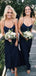 Spaghetti Straps Navy Blue Long Simple Bridesmaid Dresses WG826