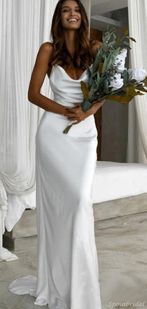 Sexy Backless Spaghetti Strap Elegant Simple Long Prom Dresses, Beach Wedding Dresses, PD1396