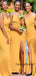 Spaghetti Straps Yellow Mermaid Long Bridesmaid Dresses WG924