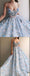 Spaghetti Strap 3D Flower Applique Sky Blue Prom Dresses Ball Gowns, PD0838