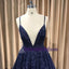 Spaghetti Straps Free Custom Made Sexy Glitter Deep-V Neck Prom Dresses, Elegant A Line Backless Cheap Long  Prom Dress, PD0741