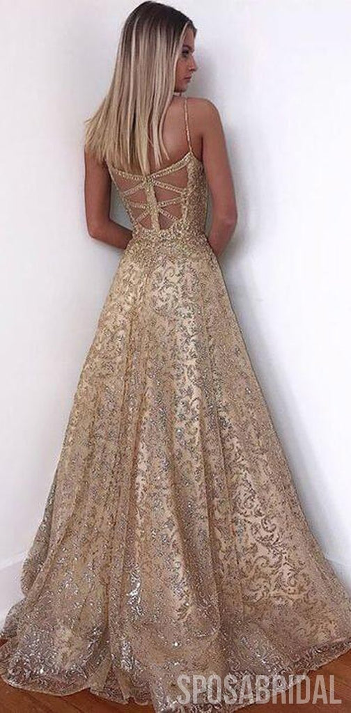 Spaghetti Straps Sparkly Modest Simple Vintage Long High Quality Prom Dresses, PD1320