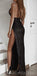 Sexy Sparkly Spaghetti Strap V-neck Side-slit Mermaid Black Long Prom Dress, PD1373