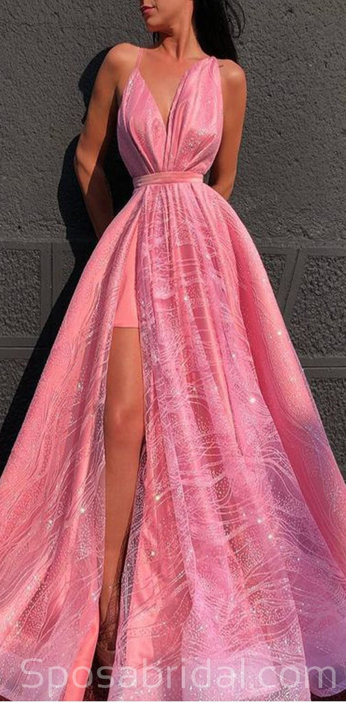 Sparkly A-line Spaghetti Straps Modest Long Prom Dresses, Elegant Prom Dress, Evening Gowns, PD1375