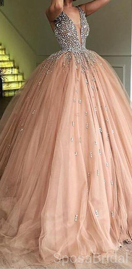 Sparkly Gorgeous Long Ball Gown, Modest High Qaulity Custom Prom Dresses, Evening Dress, PD1259
