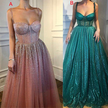 2019 Sparkly Spaghetti Straps Unique Desgin Modest  Popular Prom Dresses,party queen dress,evening dress, PD0800 - SposaBridal