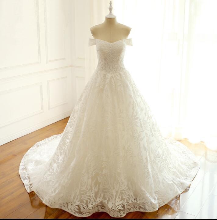 Special Charming Affordable Off Shoulder Wedding Dresses, Shinning Full Lace Beach Bridal Gown, WD0289