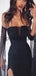 Strapless Long Sleeves Black Side Slit Mermaid Sexy Modest Simple Prom Dresses PD1917