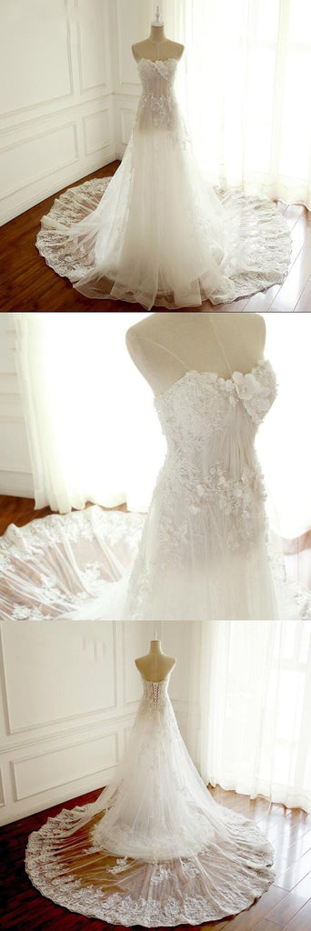 Summer Lace Sleeveless Elegant Wedding Dresses, Lace Up Back Bridal Gown, Long Pretty Wedding Dress , WD0290