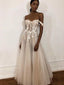 Sweetheart Unique Off the Shoulder Ivory A-line Long Beach Wedding Dress, WD0587