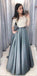 Top Lace Half Sleeves Two Piece Satin Skirt Cheap A-line Prom Dresses, PD0649