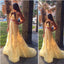 Two Pieces Yellow Lace Elegant Modest Prom Dresses,Party Dress, Prom Dresses PD1898