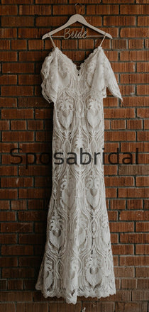 Unique Full Lace Vintage  Chic Exquisite Beach Long Wedding Dresses WD0557