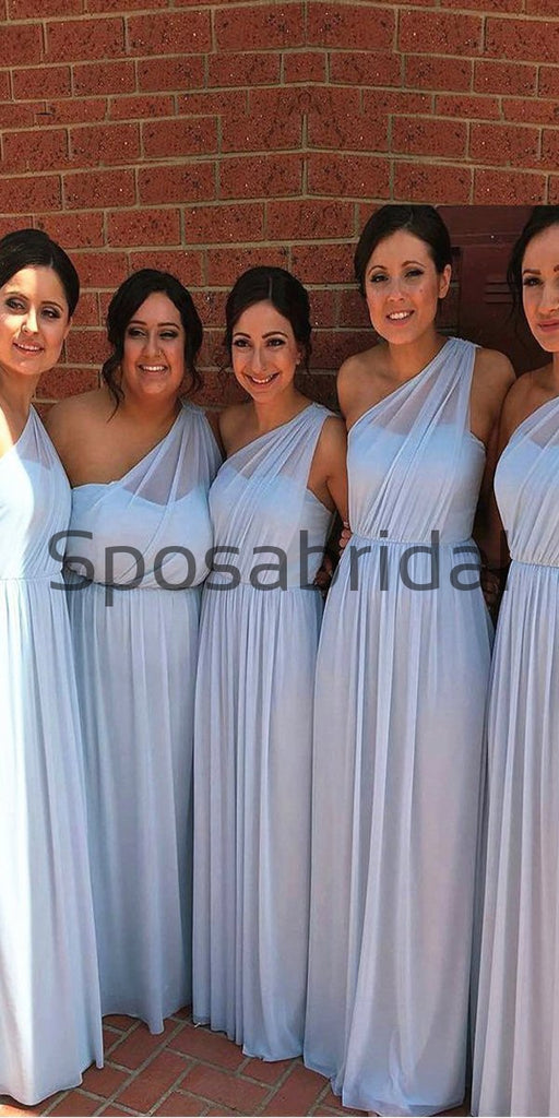 Unique One Shoulder Light Blue Chiffon Bridesmaid Dresses WG734