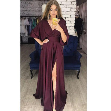 Unique Design Fashion Soft  Cheap V-Neck Side Split Prom Dresses online,PD1045