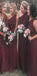 Unique Design Pretty Elegant Formal One Shoulder Burgundy Chiffon Long Bridesmaid Dresses, WG500