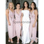 Unqiue Sheath V-Neck Ankle Length Pink Bridesmaid Dresses with Split WG739