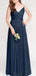 V-Neck Navy Blue Long Tulle A-Line Elegant Bridesmaid Dresses,WG347