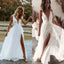 Sexy V-Neck Side-slit Lace Long Beach Wedding Dresses, WD0590