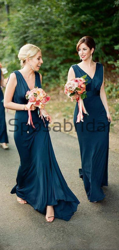 V-Neck Long Elegant Simple Cheap Bridesmaid Dresses WG674