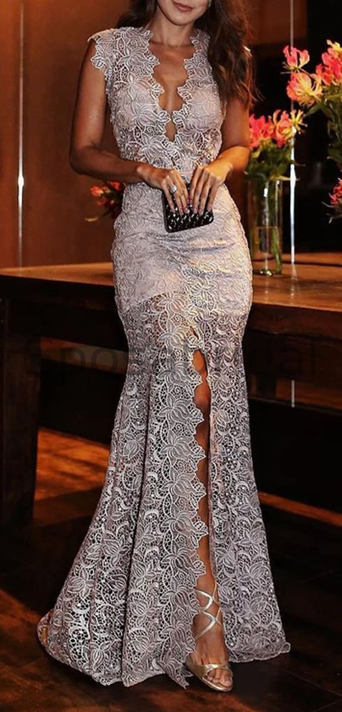 V-neck Lace Mermaid Elegant Formal Long Modest Prom Dresses PD1679