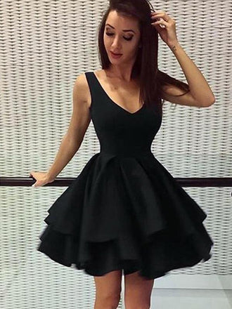 Cheap Short Simple V Neck Black Homecoming Dresses Online, CM531 - SposaBridal