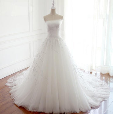 White Long Handmade Popular Wedding Dresses, Elegant Lace Up Beautiful Bridal Gowns, WD0296