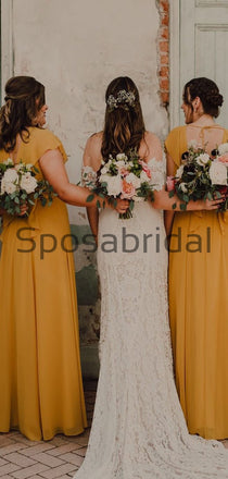 Yellow Cap Sleeves V-Neck Simple Unique Popular Bridesmaid Dresses WG677