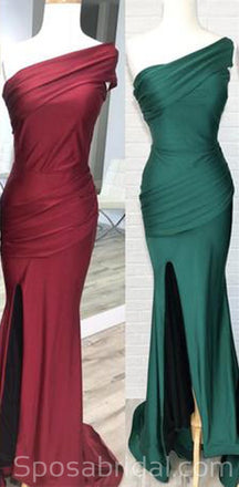 Yellow Elegant Formal One Shoulder High Slit Sexy Mermaid Bridesmaid Dresses, WG543
