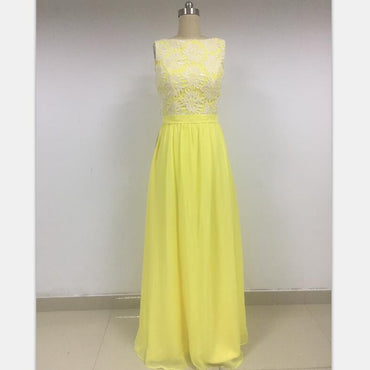 Yellow Lace Chiffon  Charming Discount Cheap Prom Dresses Online,DD015
