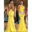 Yellow Long Open Back Mermaid Elegant Prom Dresses, Evening dress PD1689