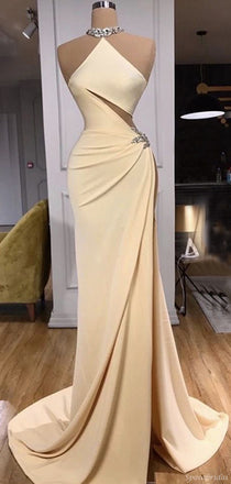 Elegant Unique Champagne Fashion Mermaid Prom Dresses PD2373