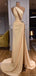 Elegant One Shoulder ChampagneFashion Mermaid Prom Dresses PD2371